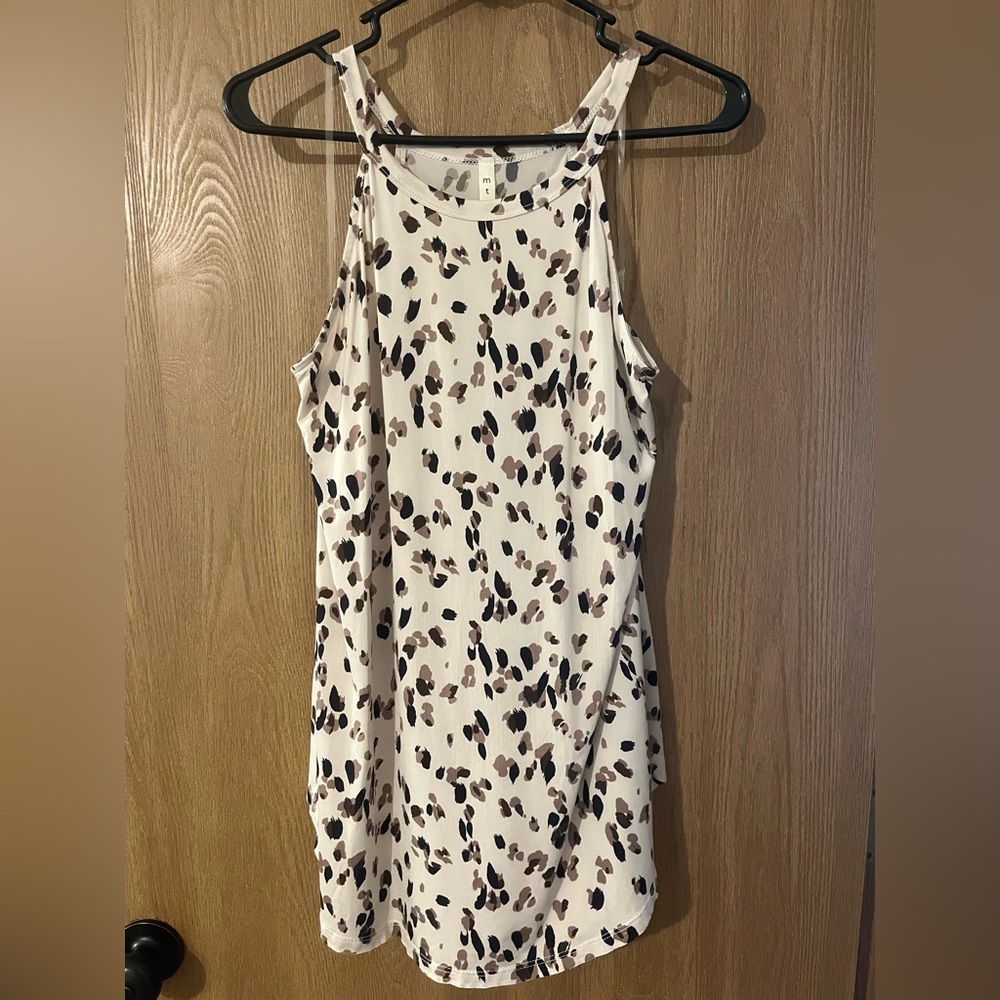 Boutique brand MTS tank top with black, brown, and tan spots.